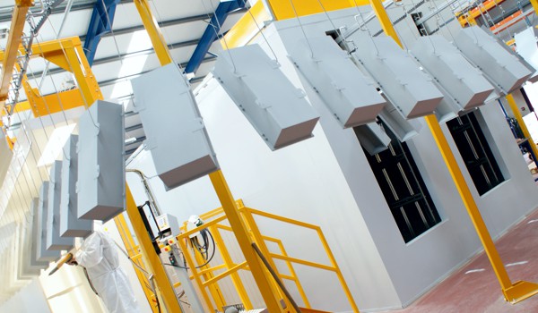 Powder coating conveyor line